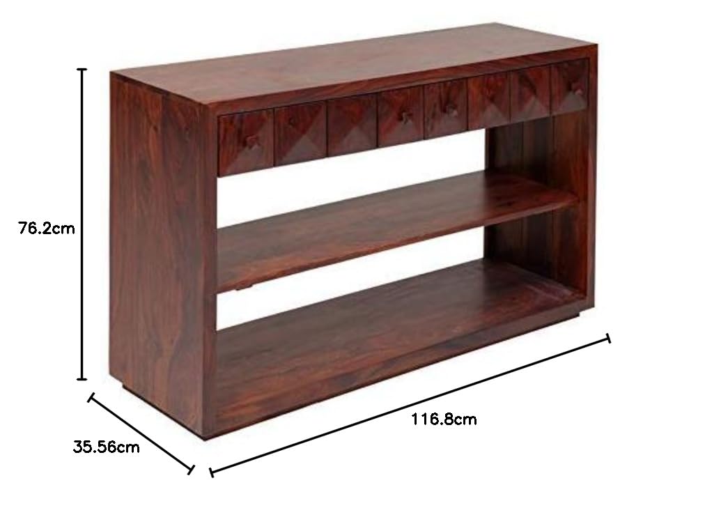 Solid Sheesham Wood Console Table for Living Room | Wooden Side Table with 2 Shelf & 2 Drawers Storage | Entryway/Foyer Table | Rosewood, Mahogony Finish
