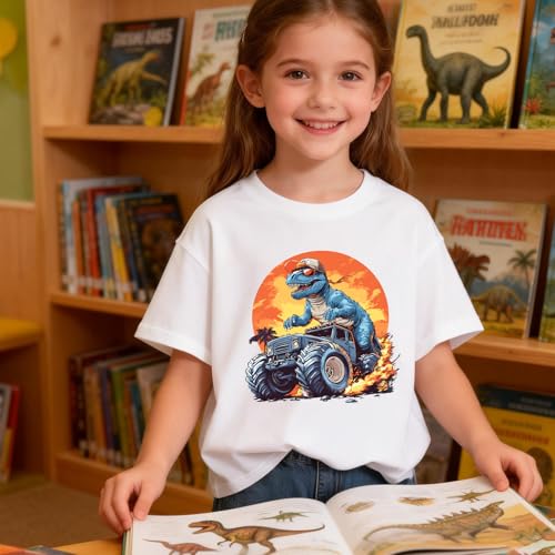 Image of Dinosaur Shirt for Kids Boys Girls Funny Toddler Dino Short Sleeve Graphic Cotton Tee Top 2-7T