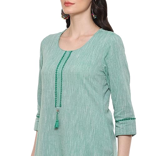 Image of Rangriti Green Polyester Straight Yarndyed Kurta for Women