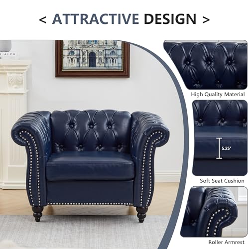 Image of QHITTY Accent Chair, Chesterfield Chair Modern Leather Upholstered Chair with Tufted Back for Living Room Furniture (Blue)