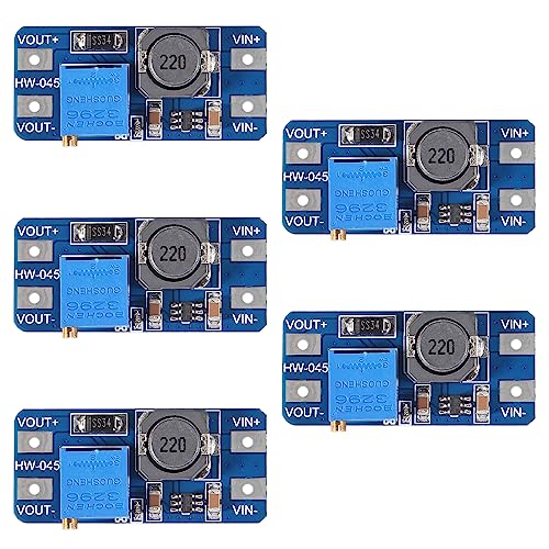 AITRIP 5pcs MT3608 DC-DC Boost Converter 2A Adjustable Step Up Module Voltage Regulator Board Input Voltage 2V-24V to 5V-28V Output Voltage for Arduino