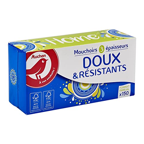 AUCHAN Doux et Résistants Mouchoirs boîte 150 mouchoirs