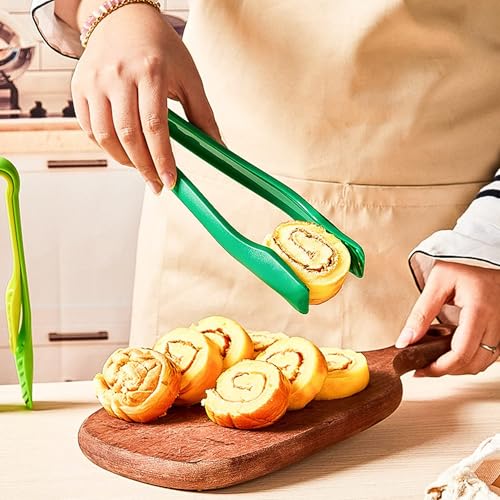 Image of 3 Piece Multifunctional Plastic Food Tongs Kitchen Bread Non-Slip Cooking Clip Clamp BBQ Salad Tools Grill Utensils - 6 /8 /10 Inch (Green)