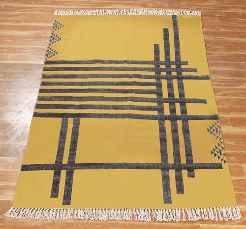 Tapis kilim chambre et salon : coton vert noir lavable