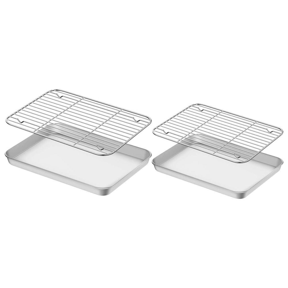Juego de Bandejas de Horno con Rejilla de Enfriamiento de Acero Inoxidable 304, Tamaño 23.5x17.5 y 26.5x20.5 Cm, Multiusos para Hornear, Asar y Enfriar, Adecuado para Cocina