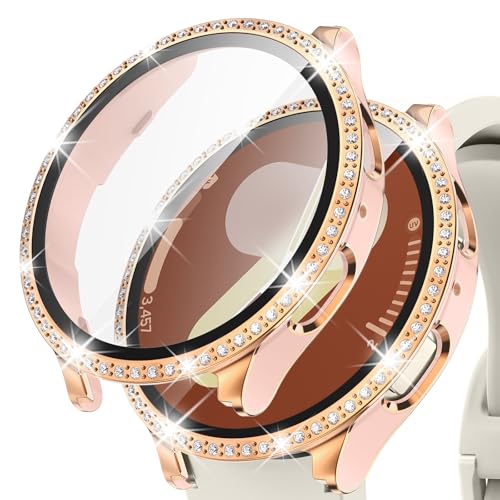 Kamita Glitter Diamant Coque Compatible avec Samsung Galaxy Watch 7 40mm, Paillettes Dur PC Bumper Case avec 9H Verre Trempé Protecteur d'écran, Étui de...