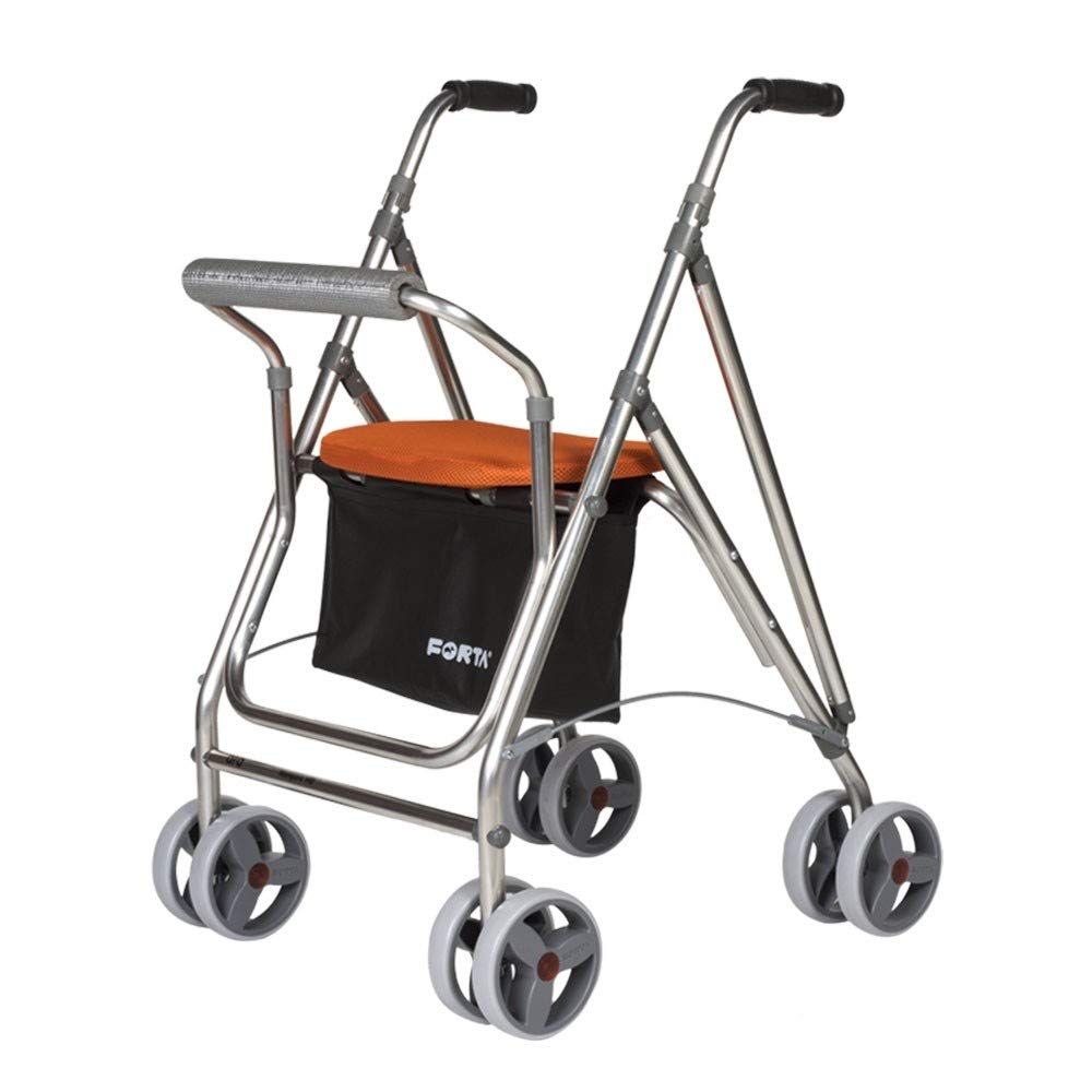Rollator dla seniorów, aluminiowy rolnik z siedziskiem, składany aluminiowy rolnik, pomarańczowy