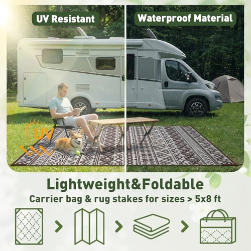 5' x 8' MontVoo Reversible Waterproof Foldable Plastic Straw Outdoor/Camping Rug (Beige Brown, Black Brown or Blue) - image 7