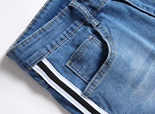 Mens Ripped Destroyed Jeans Straight Fit Stretchy Denim Pants Casual Jeans Skinny Trousers Zipper with Drawstring3