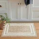 OJIA Modern Bordered Kitchen Rugs Non Slip Washable, Printed 2'x3' Entryway Rug Thin Soft Small Area Rug Indoor Door Mat Non-Shedding Throw Carpet Bathroom Runner for Bedside Bedroom