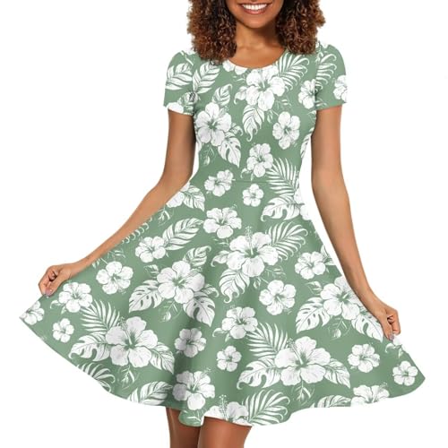 Image of HUGS IDEA Womens Puffy Swing Midi Dress Round Neck Short Sleeve Party A-Line Dresses