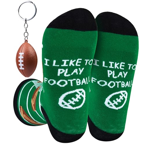 Get Trend Socken Herren mit Schlüsselanhänger, 41-46, mit Prints von Fußball, Basketball, Baseball & Mehr, Geschenk Idee (41/46 EU, Grüner American Football)