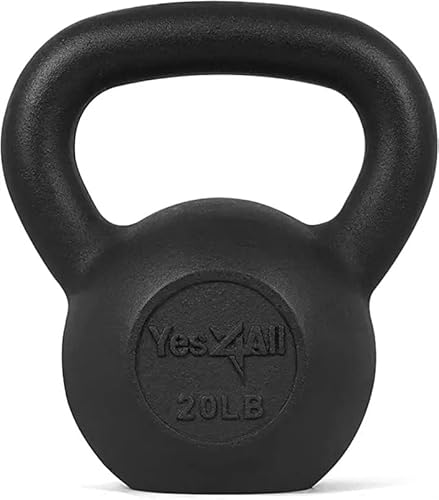 Yes4All K5TH - Pesa rusa de hierro fundido sólido, ideal para entrenamiento de cuerpo completo y entrenamiento de fuerza, pesa rusa de 9 kg, color negro Cover