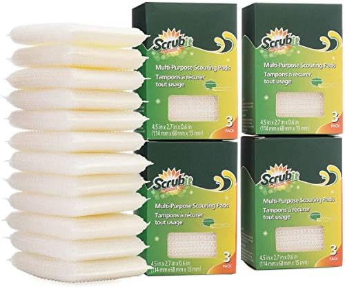 Scrub-It 12 Multi-Purpose Scouring Pads Non- Scratch Cleaning for Pots, Pans, Dishes, Utensils & Non-Stick Cookware - Use for Kitchen, Bathroom & More, 4 Pack (x3) Total 12
