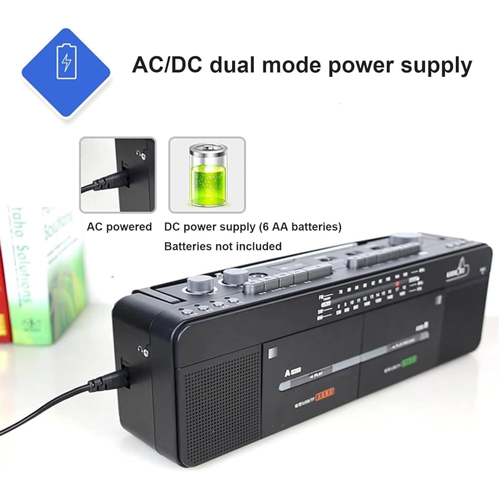 Lettore di Cassette Bluetooth, CD, Boombox, Radio Portatile con AM/FM, registratore a Nastro, Riproduzione MP3, Registrazione con Un clic per Amanti della Musica e Appassionati di Audio