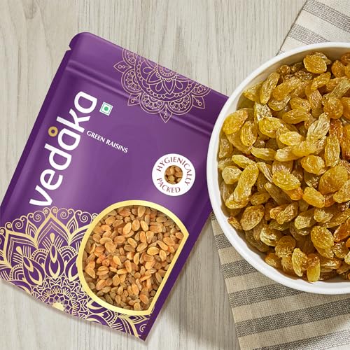 Image of Amazon Brand - Vedaka Sundekhani Raisins | 500 G | Rich in Iron & Vitamin B | High in Antioxidants Whole Natural Dry Grapes | Seedless Long Raisins | Whole Fruit Kishmish | No Added Sugar
