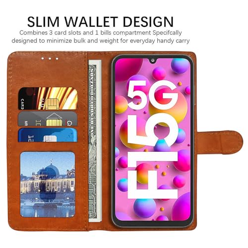 Image of amazon basics Flip Leather Mobile Cover (Soft & Flexible Back case) for Samsung Galaxy F15 5G / M15 5G (CamelBlue)