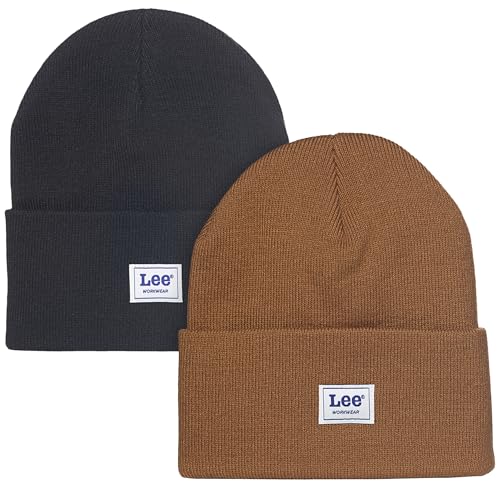 Lee Workwear - Gorro de punto para hombre, diseño de calavera, 2 unidades, Marrón tabaco/negro azabache, M/XL