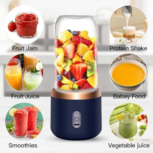 Miniatura 3 de Yotutun Batidora Portátil, Mini Licuadora De 400ml Recargable Usb Batidora Smoothie Con 6 Cuchillas Smoothie Maker Para Zumos Batidos Mini Batidora Portatil Para Viajes, Deportes Y Camping Blau