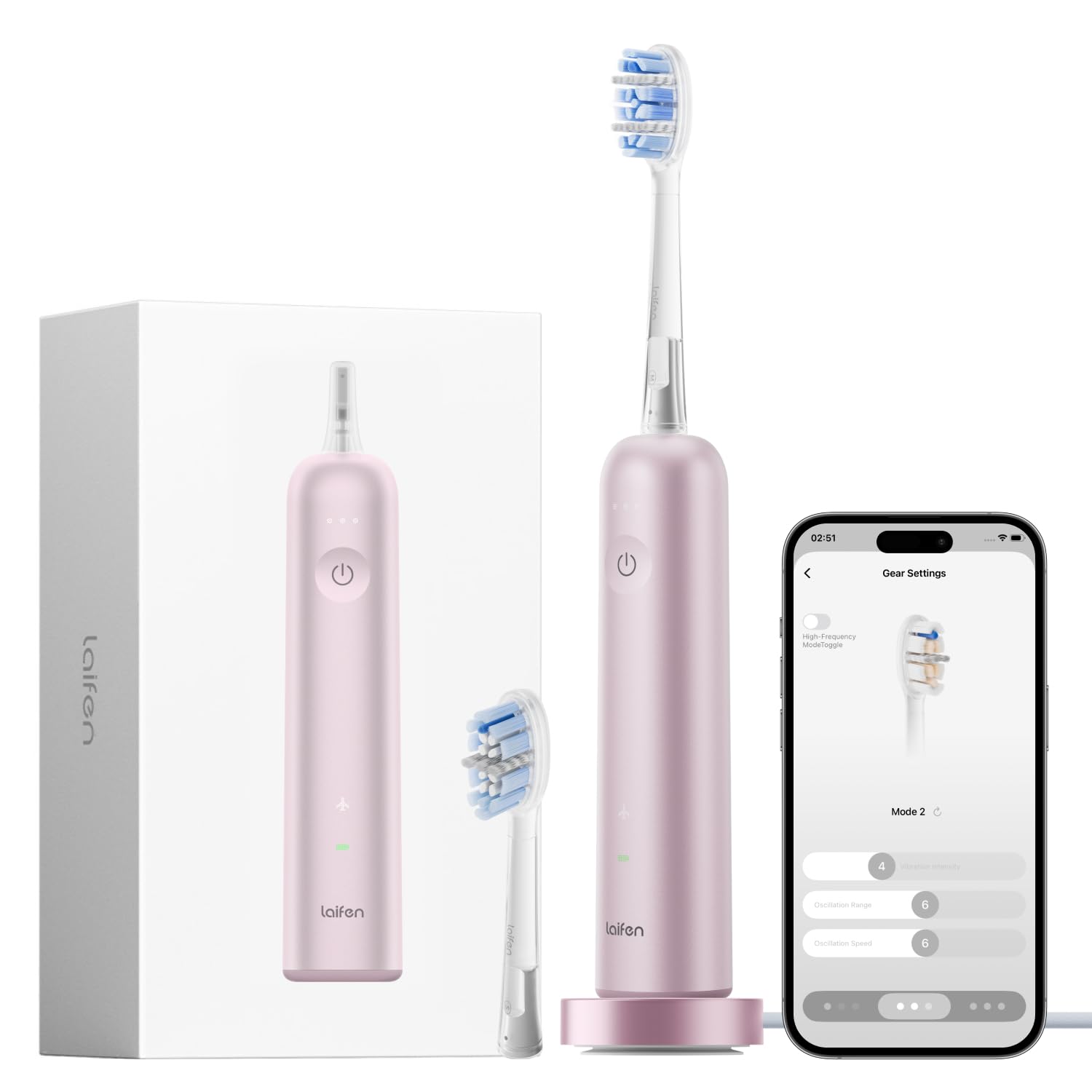 Laifen Official-US Laifen Wave Pro Sonic Toothbrush, 60° Oscillation & Pressure Sensor, Pink