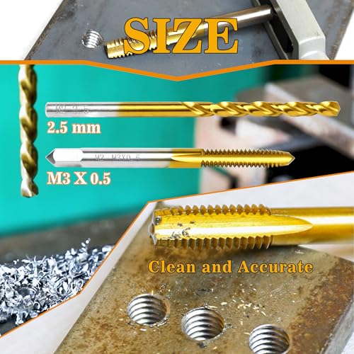 Image of M3x0.5 Tap and 2.5mm Drill Bit Kit, M2 HSS Metric Drill and Tap Set, Combination of Drill and Tap Kit for Metal