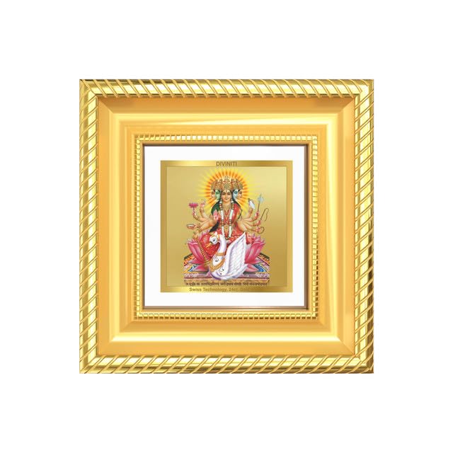 Image of DIVINITI Goddess Gayatri 24K Gold Plated Foil Tabletop Photo Frame for Home Decor, Puja Room, Luxury Gifting | DG Frame 015 S1A (10x10 CM)