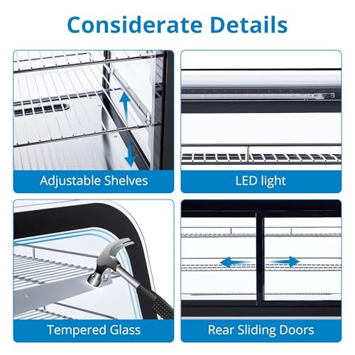 Image of 5.6 Cu.Ft Countertop Bakery Display Case - Double Glass Refrigerated, LED Lighting, Adjustable Shelves, Digital Temp Control, for Pastry, Cake, Sushi, 110V