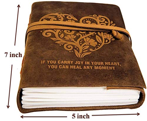 Image of CAVALO - Be Unique Leather Diary, Brown Colour Antique Handmade Leather Bound Notepad for Men and Women 5x7 Inches, Gift for any one (Heart with Quote)