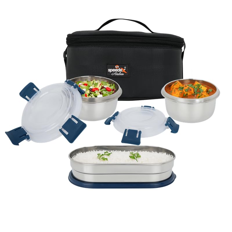 Speedex Happy Meal: Ultimate Lunch Box Set | 2 x 350ml Containers, 1 x 550ml Container, Lock & Lock, Zipper Bag, Fabric Bag | Leak-Proof, Durable, Portable| Blue (B0DHQNP2GJ) Amazon Price History, Amazon Price Tracker