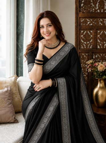 Image of Women's Glory Banarasi Satin Kanjivaram Saree Silver Zari Border Pure Soft Blend Silk Sari Kanchipuram Paithani Silk Party Wedding Festive New Ladies Sadi with Unstiched Blouse Piece. (Pink)