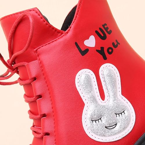 Kids Girls 𝐂ombat Ankle Boots Side Zipper Lace-Up Cute Cartoon Bunny Low Heel Boots Fall Winter Warm Soft Shoes4