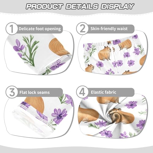 Capybaras Girls' Leggings Toddler Doodles Purple Flowers Kids Yoga Pants Dance Active Tights 4T3