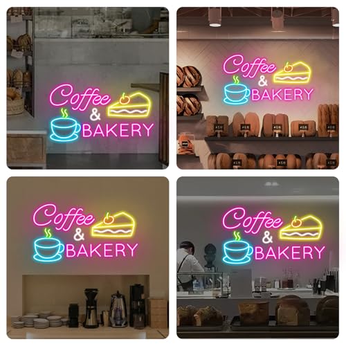 Image of Coffee & Bakery Neon Sign, Open Cake Bakery And Coffee Shop Neon Light,Cake Bakery Wall Decor for family party birthday, kitchen coffee bar dhop restaurant hotel decoration weddings & retail decor
