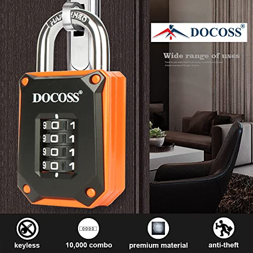Image of DOCOSS Zinc Strong Number Lock for Door /Combination Padlock, Gate, Gym Locker - Orange Black (1 Pack)