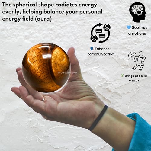 Image of Certified Tiger Eye Crystal Ball for Meditation - Premium Crystal Vastu Items for Home and Feng Shui Items for Good Luck - Ideal for Pooja Supplies and Spiritual Practices (2 inch Inch)