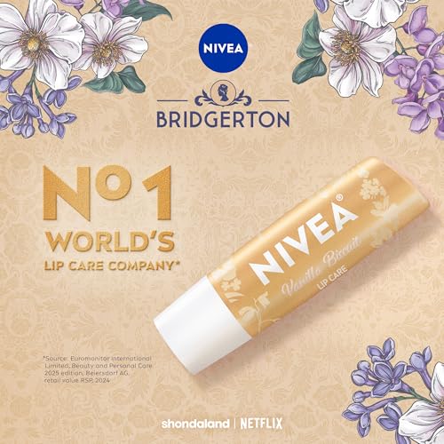 Image of NIVEA Vanilla Biscuit Lip Care, Bridgerton Design Lip Balm, 0.17 OZ