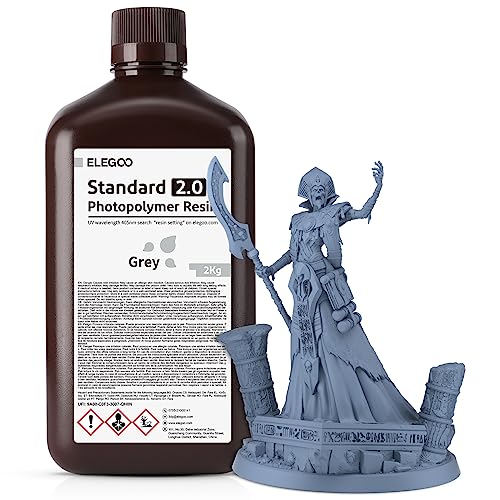 Image of ELEGOO Upgraded Standard Resin 2.0, Resin for 3D Printer with High Precision, Low Odor, Higher Toughness, 405nm UV Curing Photopolymer Resin for Mars Saturn MSLA DLP LCD 3D Printing (Grey 2000g)