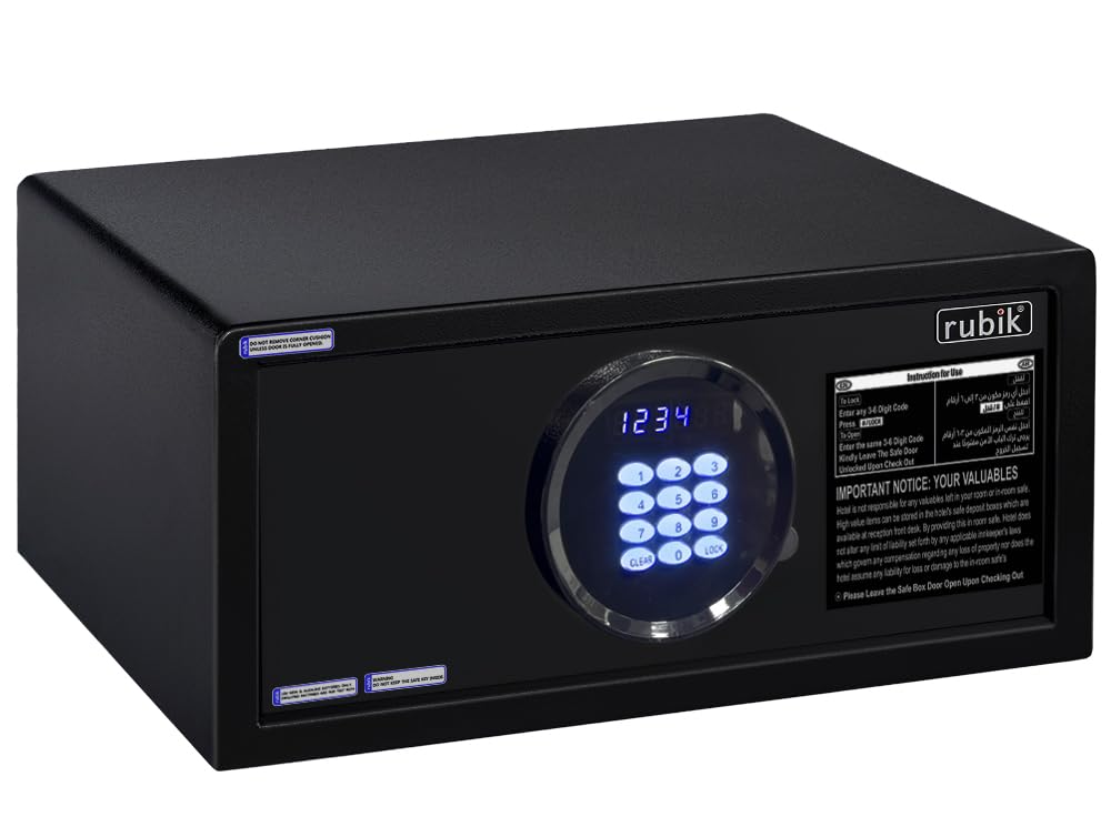Rubik Hotel Safe Box, Digital Steel Security Safe with Keys, Hotel Style Wide and Low Profile Locker, RB-2042VVD (Size 42x20x37cm) Black