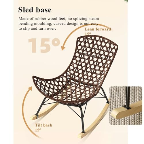 Mid Century Fabric Rocking Chair Padded Seat - Rattan Chair for Bedroom Office Nursery - Comfy Glider Recliner Chair for Relaxing and Lunch Breaks