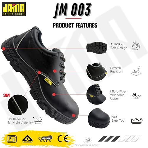 Image of Jama JM003 Safety Shoe for Heavy Duty Work | Professional Look, Micro Fiber Washable Upper Ideal for Hospital, Warehouse, Pharmaceutical Industry & Labs, Steel Toe | Size 05 UK /INDIA