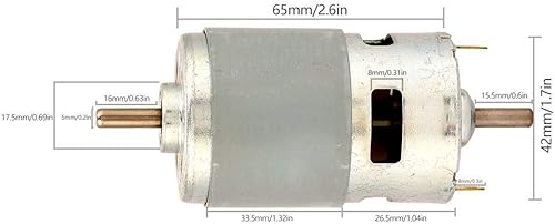 Miniatura 2 de Motor DC24V 12V 775 50W de alta potencia de gran par de torsión de doble eje de salida Dc Motor eléctrico de portabrocas (12V4500RPM con soporte)