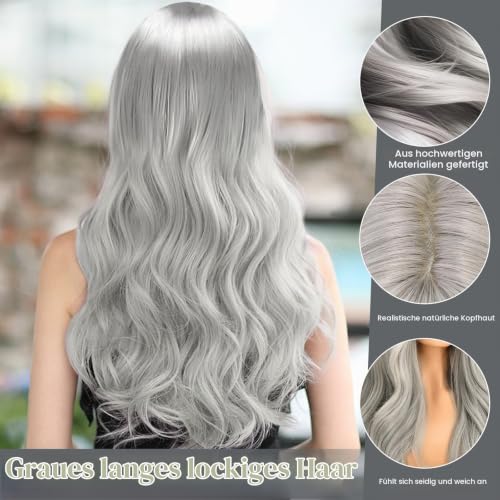 JIASHA Halloween Perücke Damen Grau: 12Pcs Halloween Kostüm Set Gothic – Bild 4