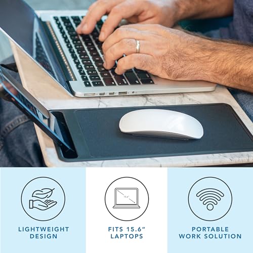 Image of LAPGEAR Home Office Left-Hand Lap Desk - White Marble, Fits 15.6 inch Laptops | Built-In Mouse Pad & Phone Slot, Integrated Device Ledge, Dual-Bolster Microbead Cushion, Carry Handle