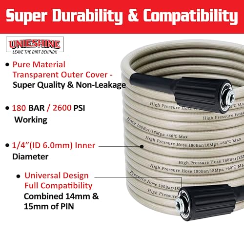 Image of Pressure Washer Hose Pipe, 3500 PSI High Pressure Washer Hose, Molded Durable Pipe Compatible with Starq, Vantro, Aimex, Gaocheng, Agaro, Shakti (8MTR NYLON)