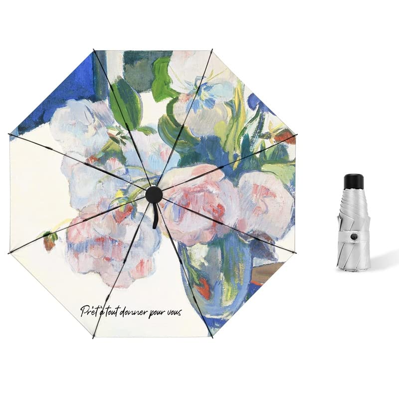 SUYGGCK Parapluie Femmes Fashion Blanc Rose Flower Print Titanium Silver Pliant Umbrella Sun and Rain Umbrella UV Protection-C