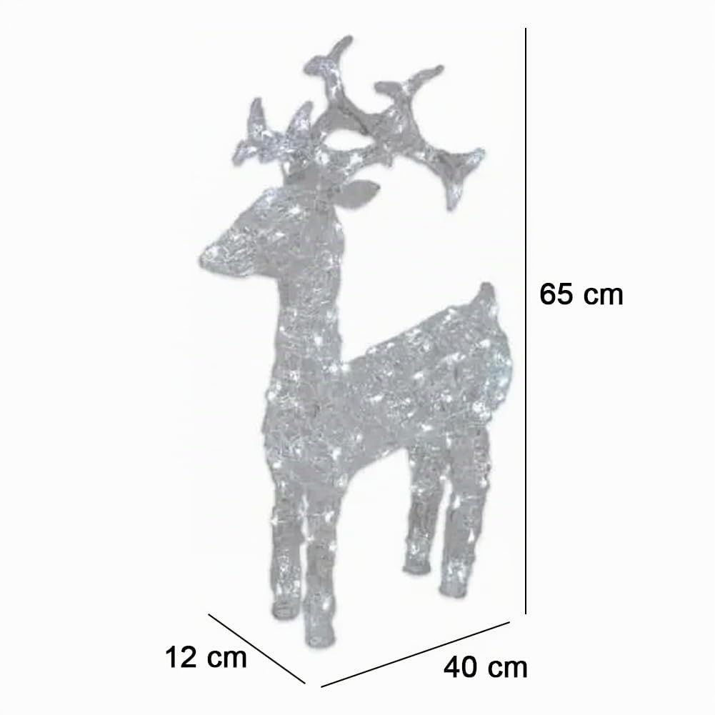 BAKAJI Renna Natalizia Luminosa Addobbo per Esterno, Cervo Luminoso LED Addobbi Decorazioni Natalizie Fuoriporta Giardino, Decorazione 3D di Natale per Esterni IP44 (Bianco Caldo, 65 cm)