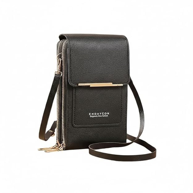 VKR Women’s Leather Crossbody Purse – Touchscreen Phone Purse with Adjustable Strap, Anti-Theft Small Crossbody Bag, Wallet & Credit Card Slots, Trendy Shoulder Sling Bag for Everyday Use (Black)