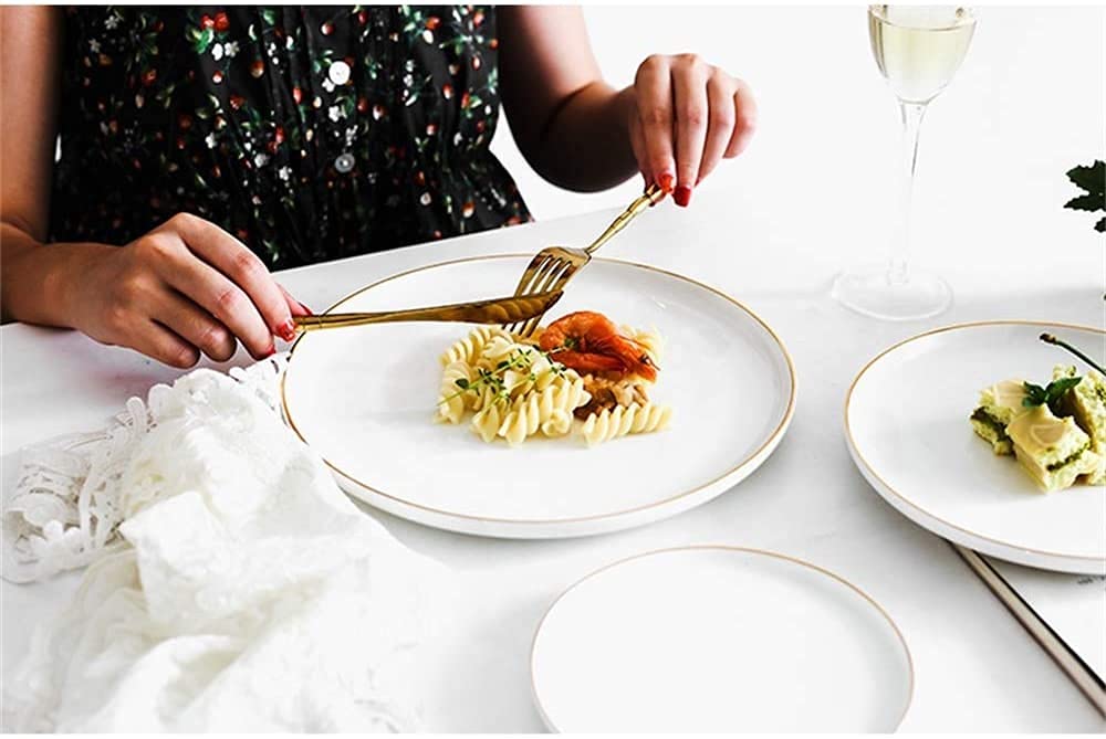 ERoomQ Pasta Bowls Creative Ceramic Snack Plate Pasta Plate Western Dish Flat Salad Tray Tableware Steak Plate,