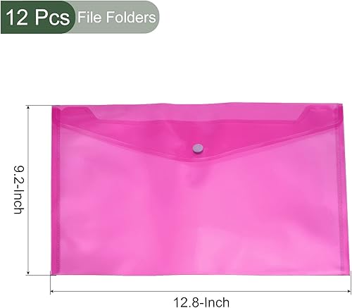 Miniatura 2 de YOKIVE Paquete de 12 carpetas de archivos, sobre transparente de archivos A4, bolsillos de plástico para documentos con botón a presión, ideal para