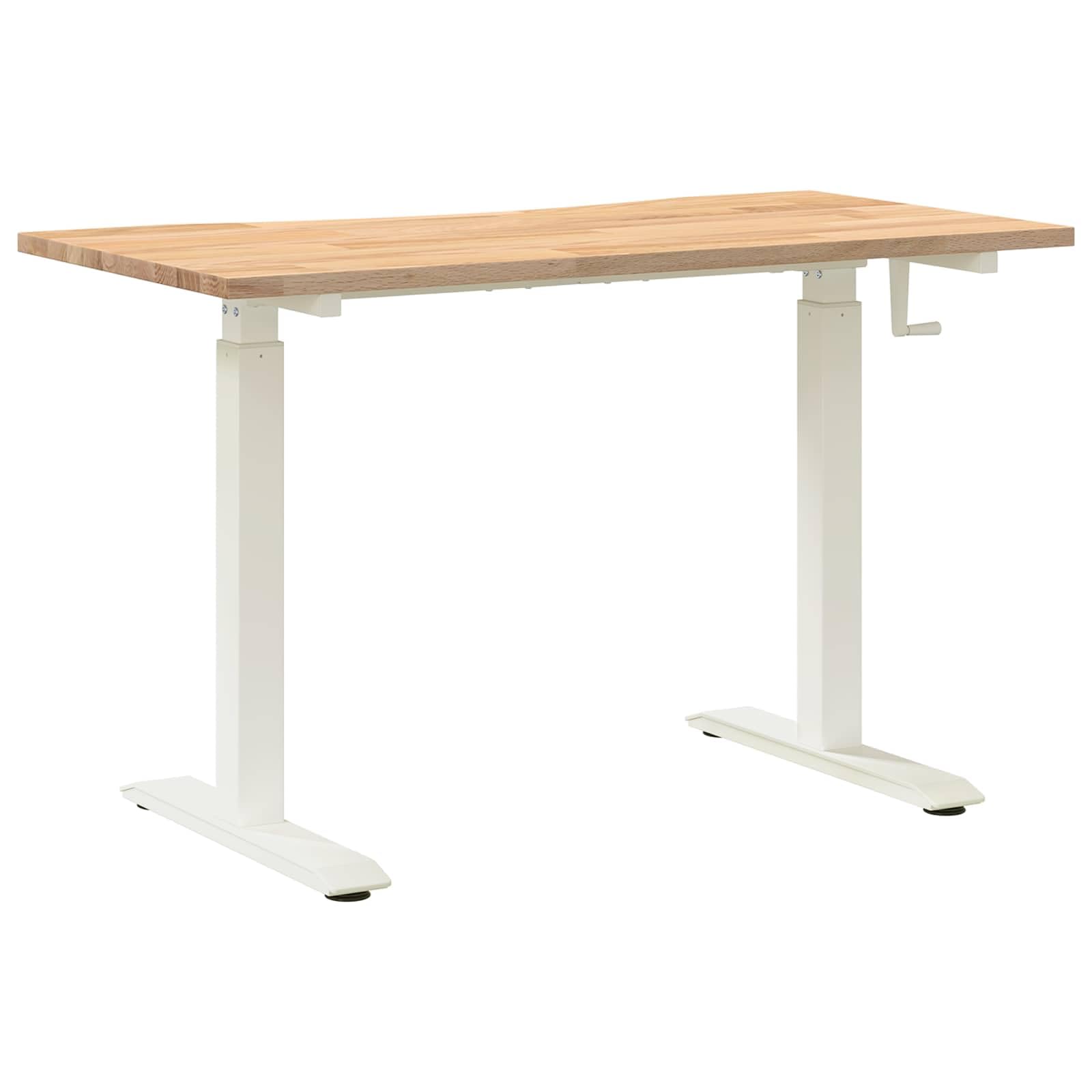 Scrivania regolabile in altezza in legno di rovere massiccio con telaio in acciaio, 120 x 60 cm, bianca e naturale, ergonomica, per home office, ufficio, gaming, laptop, salvaspazio e robusta